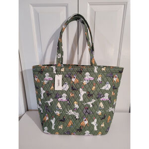 Vera Bradley Green Dog Park Large Tote 9" X 14" Poodle BullDog Dalmatian Dogs